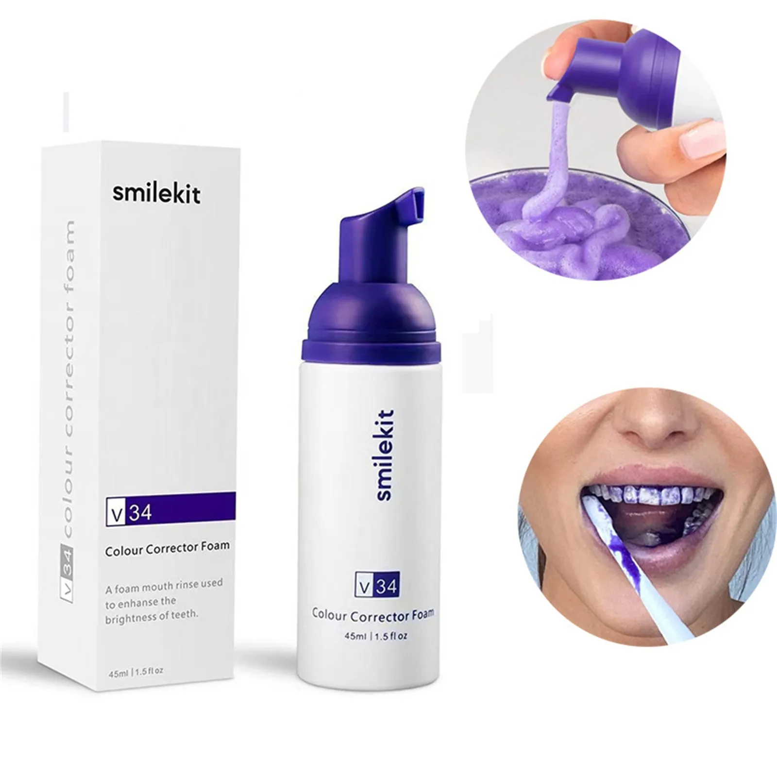 

50ml V34 Teeth Whitening Toothpaste Mousse Natural Wash Mousse Whitening Teethpaste Hygiene Breath Dental Teeth Oral Care Tool