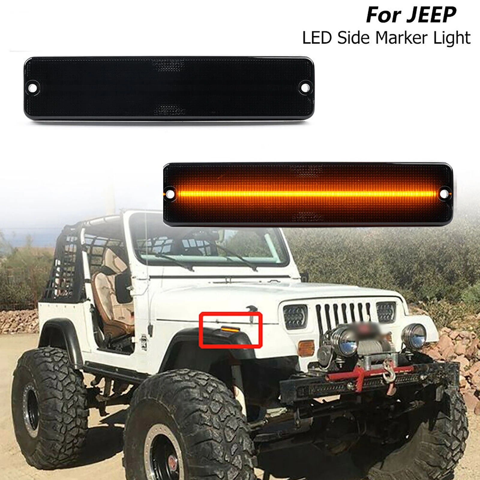 

Amber LED Side Marker Lights Smoked LED Front Fender Bumper Clearance Light For Jeep Wrangler YJ 1987-1995