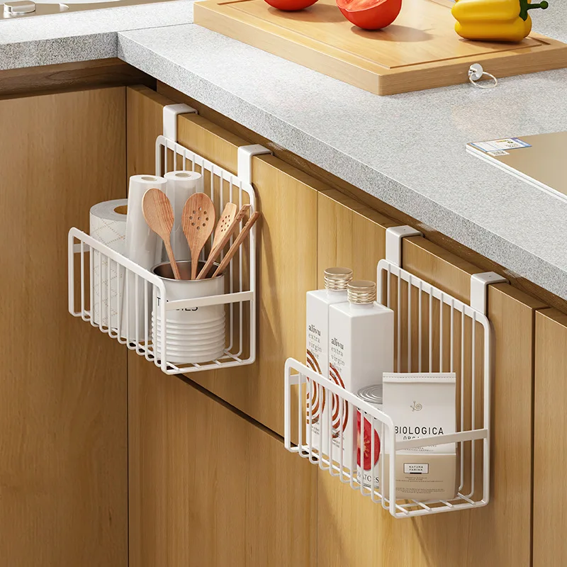 

Simple Stainless Steel Hanging Basket Cabinet Door Multi-functional Storage Basket Bathroom Kitchen Seasoning Sundries Organizer