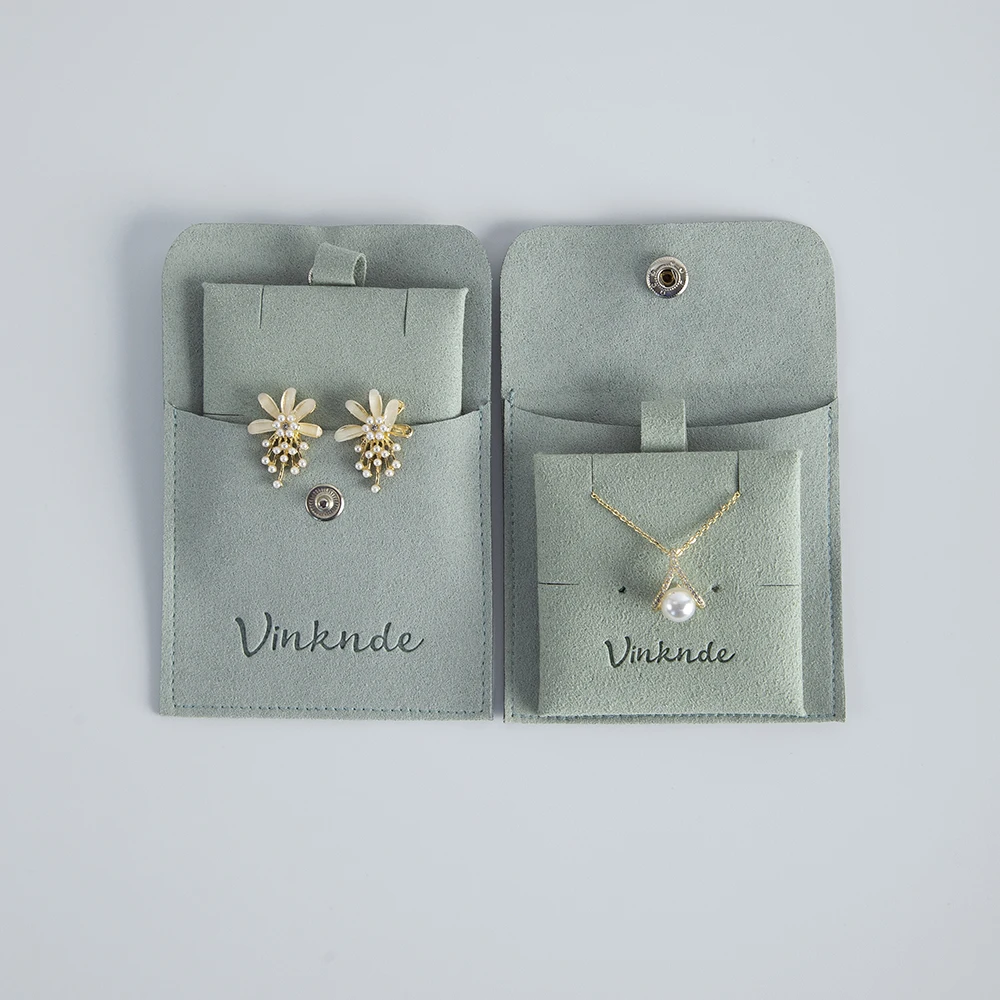 Custom Logo Jewelry Bags Microfiber Snap Storage Pouches Velvet Jewelry Ring Earring Necklace Wedding Gift Bags with Insert Card