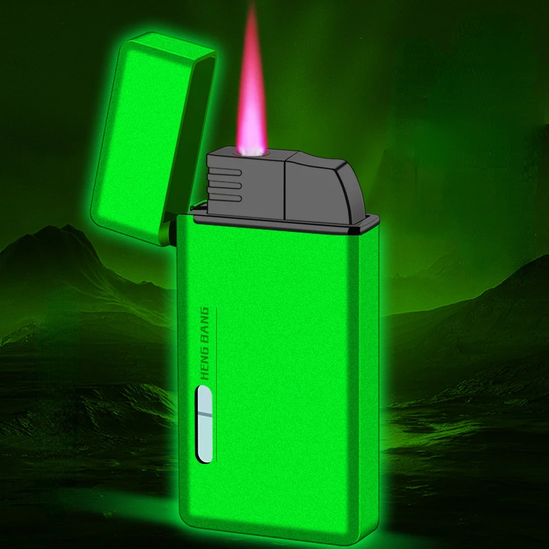 

New Metal Highpressure Jet Red Flame Windproof Lighter Visible Transparent Air Chamber Inflatable Lighter Essential for Smokers
