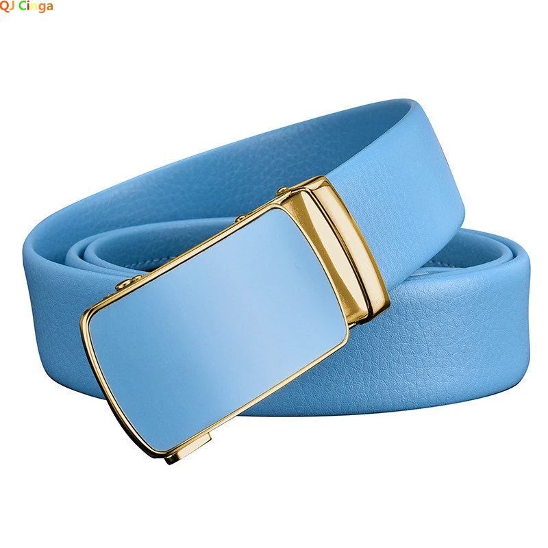 Sky Blue Belt Women's Automatic Buckle Belt 3.0cm Wide Fashion Casual Women Waistband Girl Cinturon