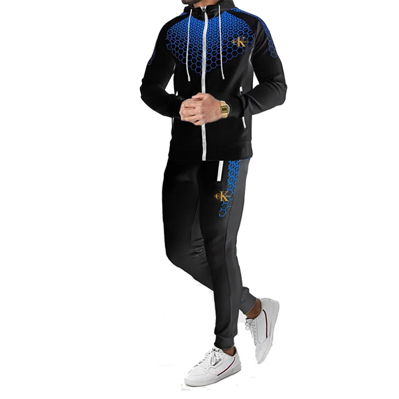 Autumn and Winter Fashion Classic Pullover Set, Cotton Blended Zipper Shirt, Casual Men's Sports Sweater Two Piece Set