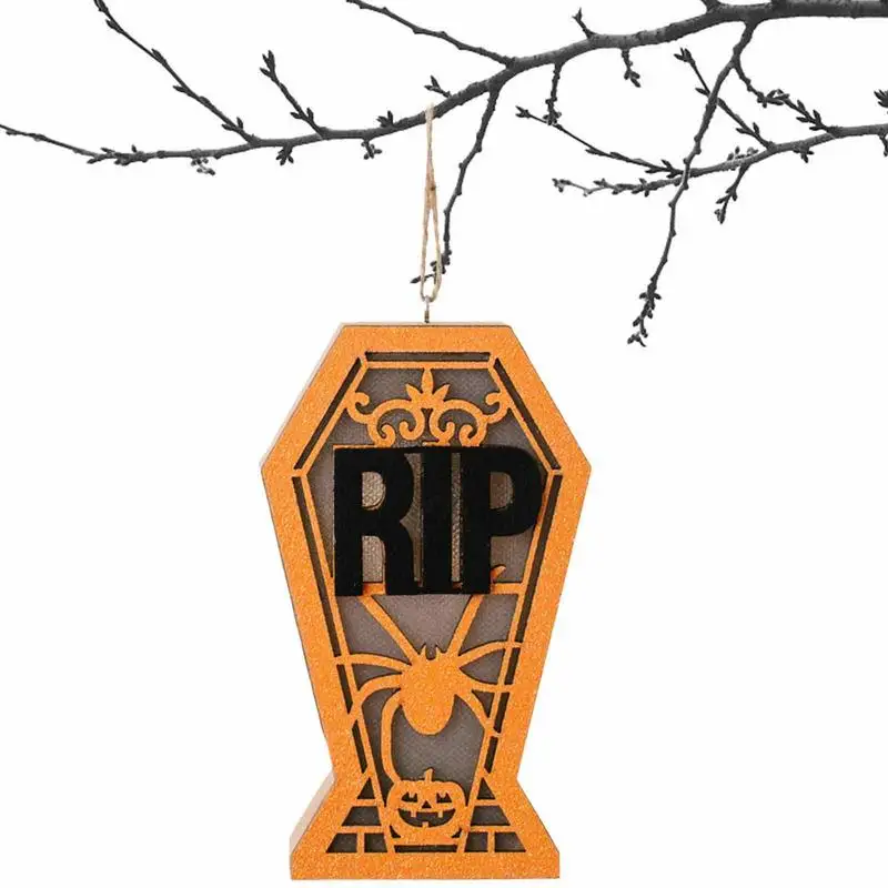 

Vintage Halloween Tree Ornament Pumpkin Ghost Witch Hat Spiders Wood Tree Signs With Light Wooden Pendants For Fireplace