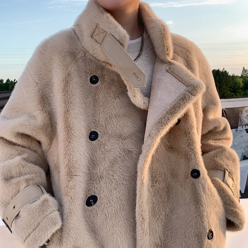 Winter Jacket Men Warm Fashion Retro Khaki Thicken Plush Jackets Mens Korean Loose Thick Short Coat Mens Oversize Clothes M-3XL