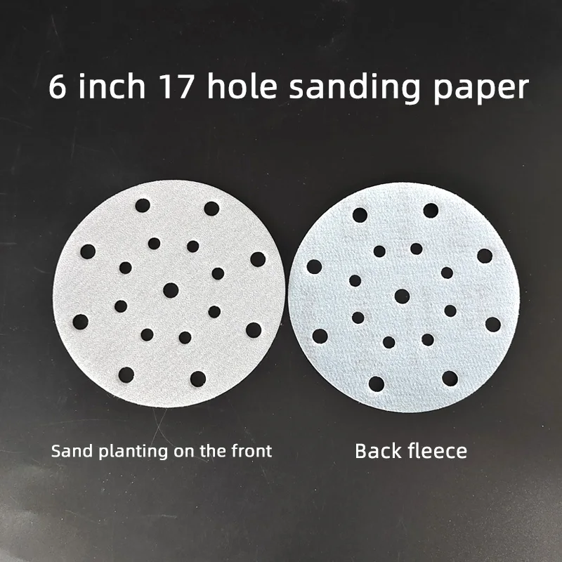 Car Polishing Putty Dry Sandpaper White Sand 6 Inch 17 Hole Grinding Industrial Household Flocking Dry Sandpaper Sheet