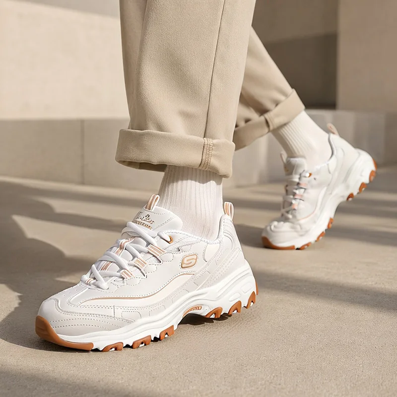 Фото Skechers 149807-WHT Белые D'LITES 1.0 Женские кроссовки Panda на массивной платформе для повседневной ходьбы в стиле 