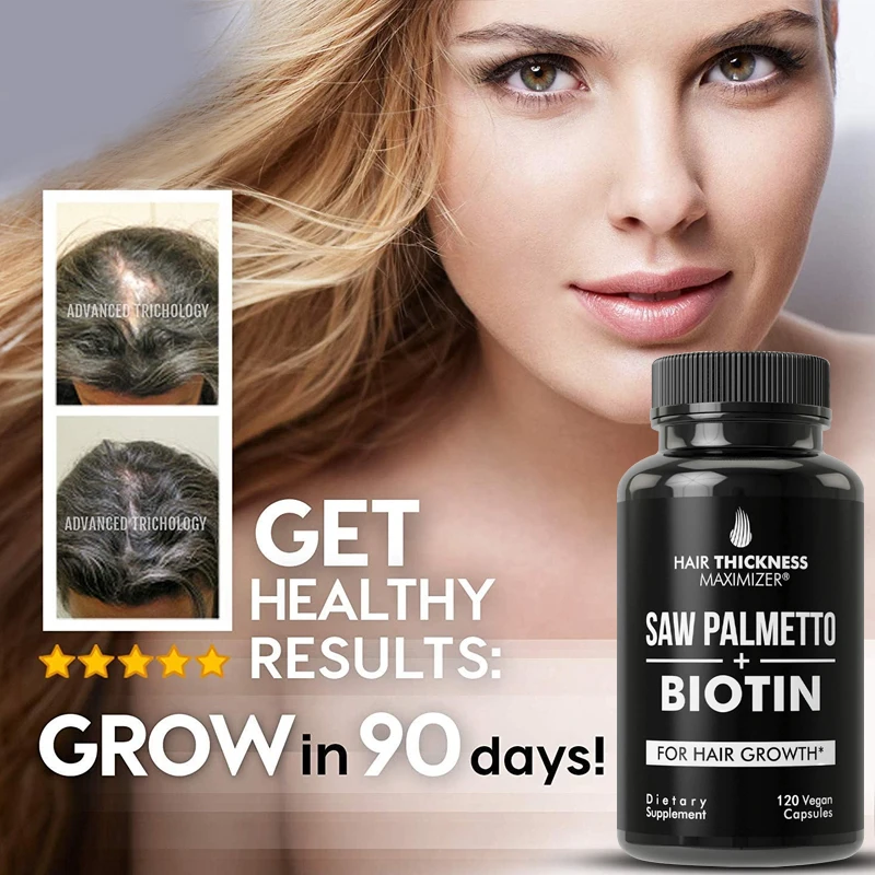 

Hair Loss Regrowth Capsules for Men and Women, Vegetarian Capsule Supplement with Natural Saw Palmetto Extract + Biotin.