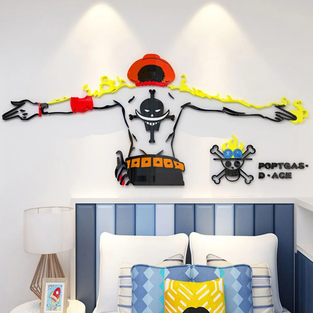 

Anime 3D DIY Acrylic Crystal Wall Stickers Portgas D. Ace Personalized Creative Decor Boys Bedroom Dormitory Background Wall