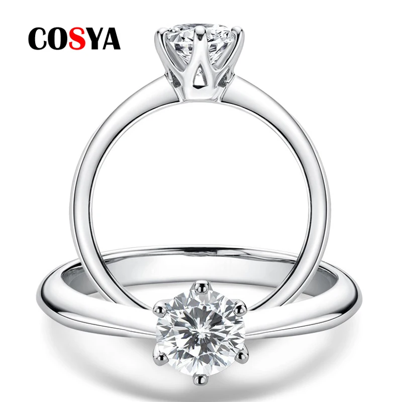 

COSYA Real 0.5 Carat 5mm D Color Moissanite Classic Rings For Women 100% 925 Sterling Silver 18K Gold Plated Wed Fine Jewelry