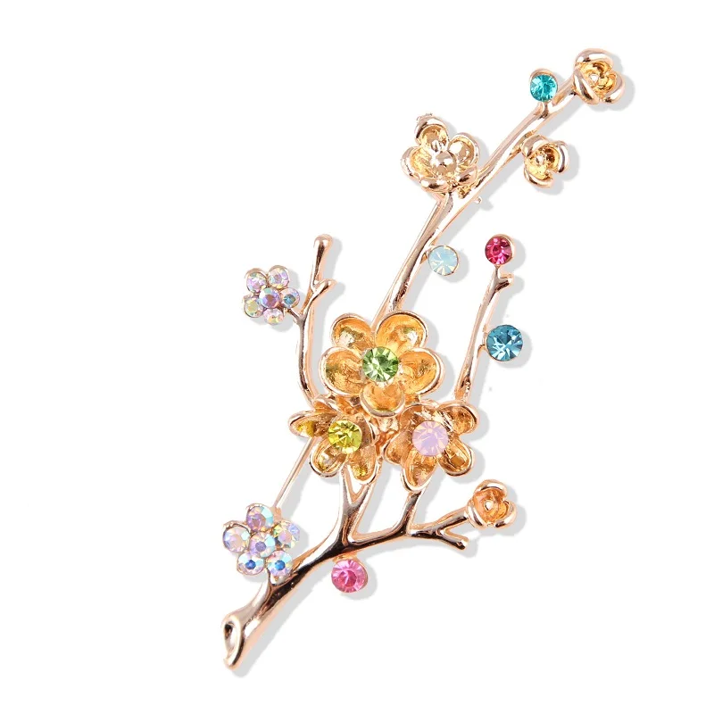 

TULX Plum Blossom Brooches Pins For Women Rhinestone Branch Flower Brooch Pin Bouquet Wedding Party Clothes Scarf Pins