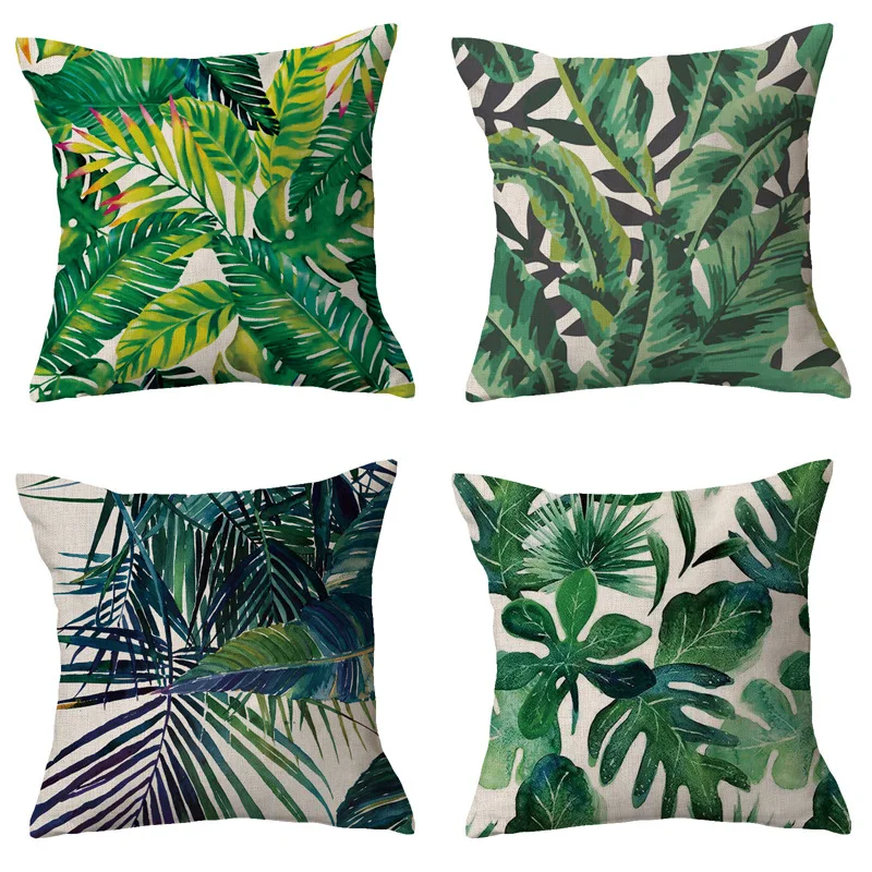 

2022 New Modern Tropical Leaf Pillowcase Green Designer Pillow Case Ornamental Pillows for Living Room Linen Cushion Cover 45x45