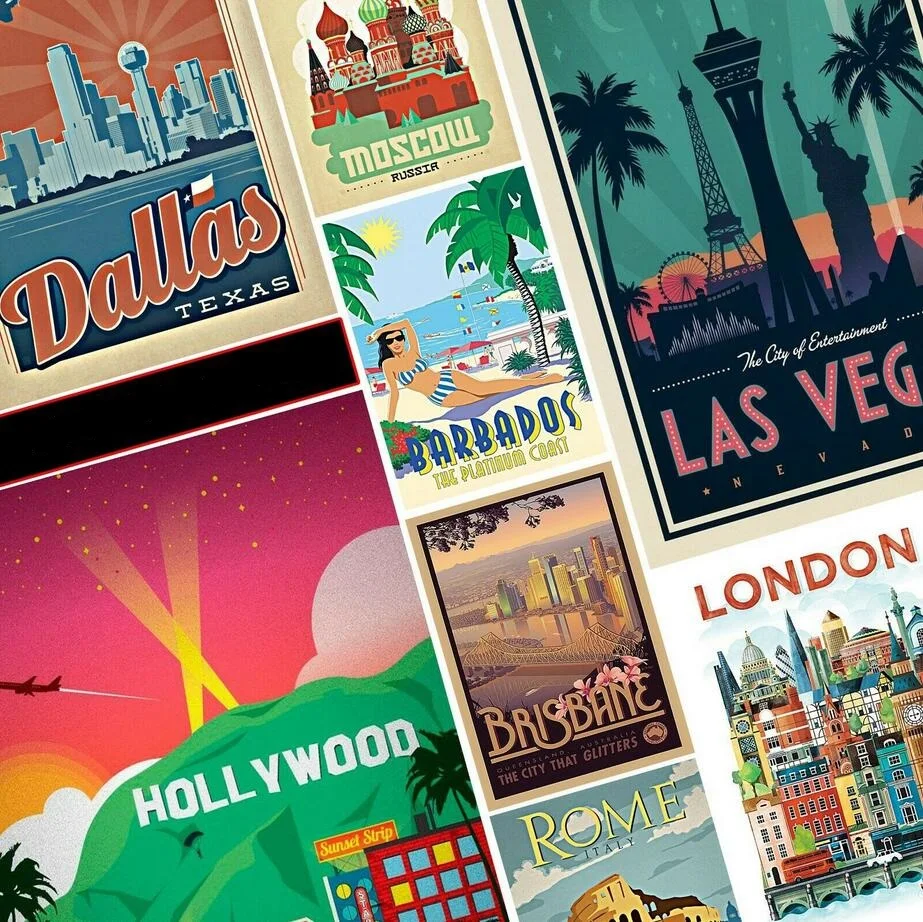 

Лот стиль на выбор без рамки винтажный путешествия ретро Туризм праздничный Декор город искусство печать на картинке Шелковый постер домашний декор на стену