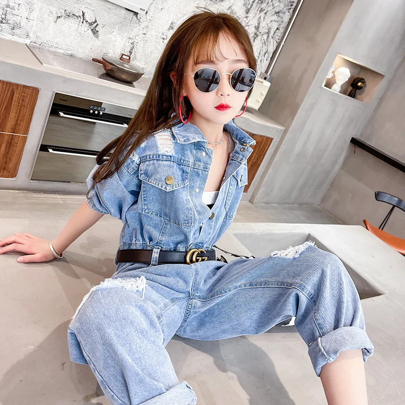 

Girls Denim Jumpsuit 2022 Spring and Autumn Waist Slim Children's High Waist Jumpsuit Fashion High Quality Children's Clothing