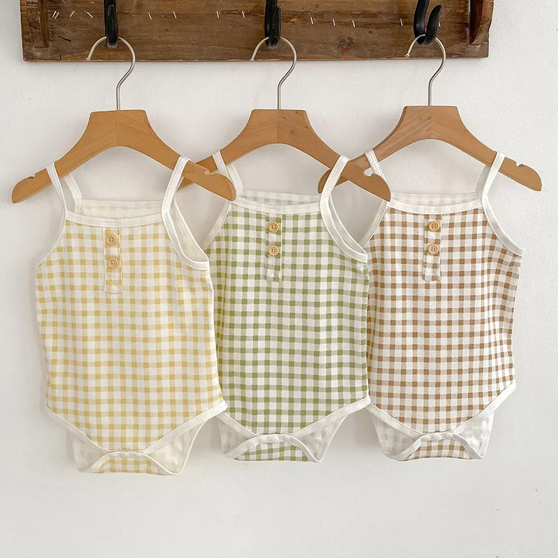 

Summer Newborn Baby Girl Romper Sleeveless Cotton Lattice Toddler Baby Girls Jumpsuit 0-24M Children Clothes