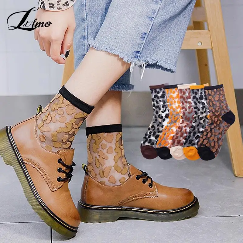 

1pair Sexy Lace Mesh Fishnet Socks Mixed Fiber Transparent Stretch Elasticity Ankle Net Yarn Thin Leopard Women Cool Socks