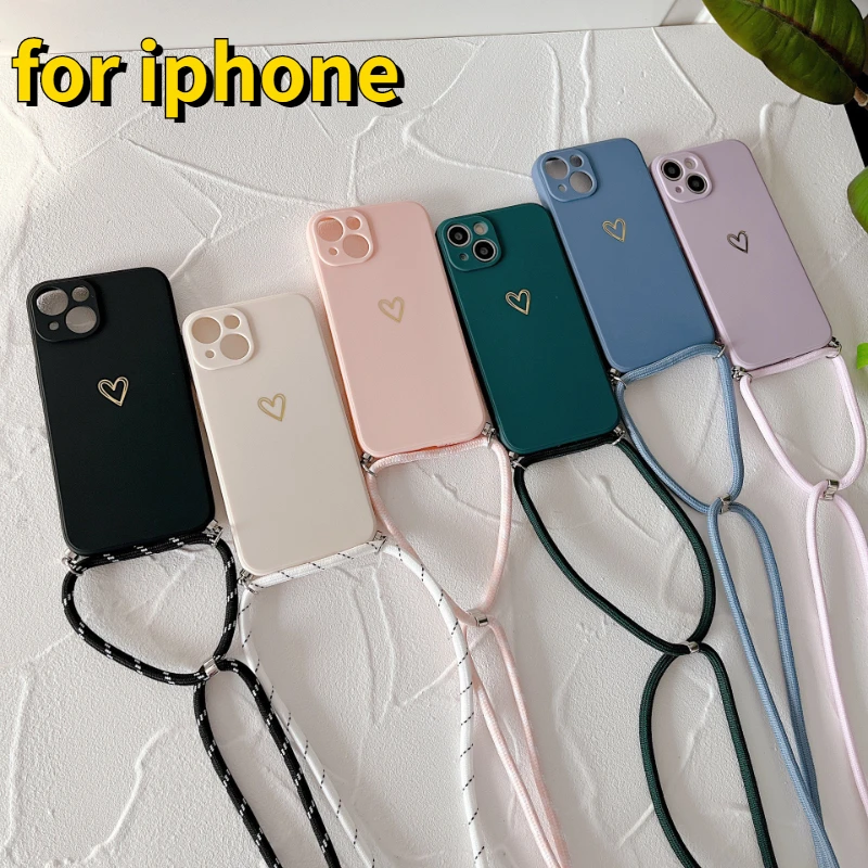 

For iPhone 7 SE 8 Plus 14 13 12 11 Pro Max XS X XR Mini Shockproof Phone Case Protective Sleeve Silicone Lnclined Span Lanyard