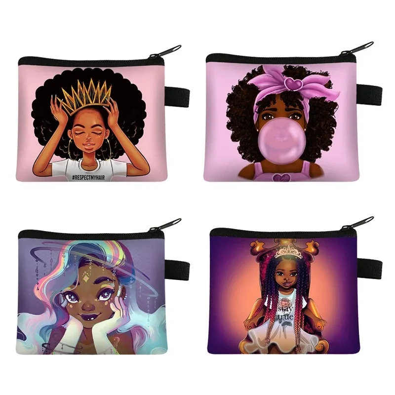 

African Girl Children's Zero Wallet Card Bag Coin Key Storage Bag Hand Bag Porte Monnaie Femme Coin Purse Manga Billetera