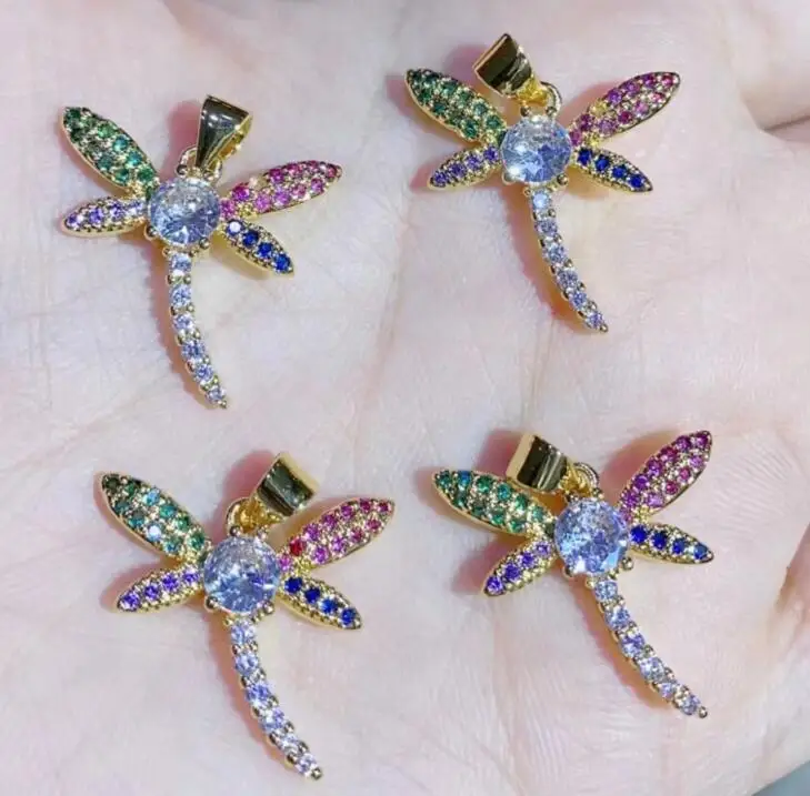 

1 шт. медные ожерелья с кубическим цирконием и стрекозой для женщин и мужчин, ожерелье с кристаллами, длинная цепочка, аксессуары с кулоном в ...