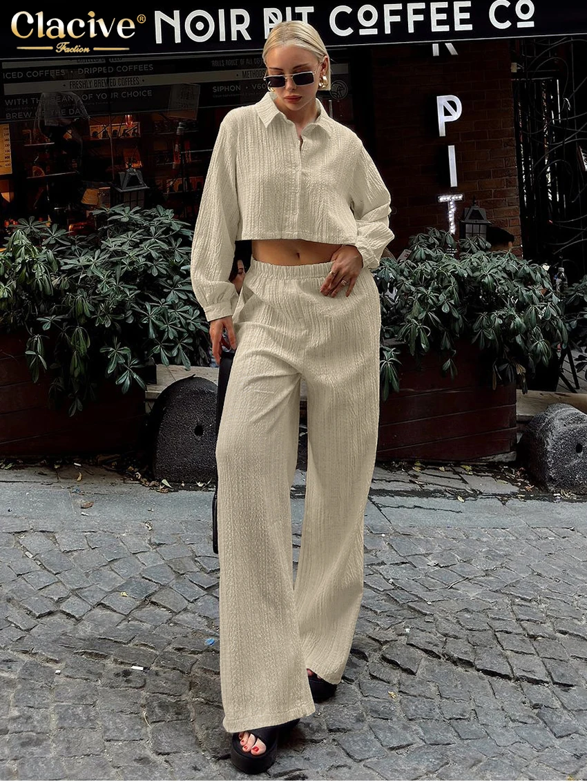 Clacive Fashion Свободные абрикосовые комплекты из 2 предметов Женский наряд Элегантная