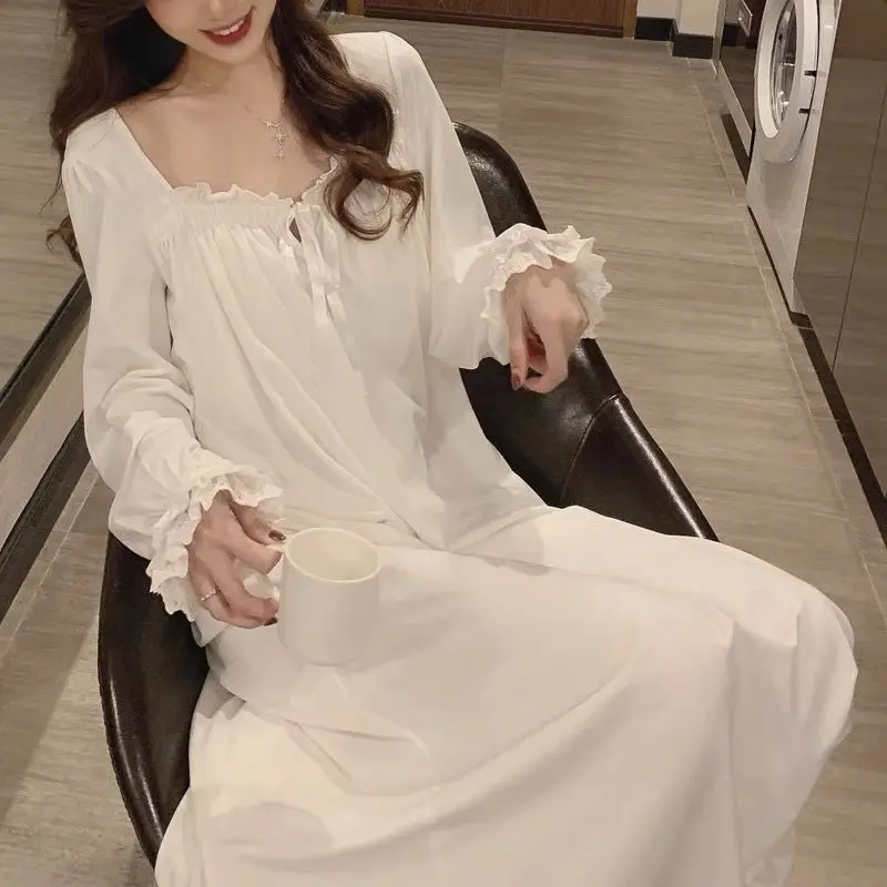 Princess White Nightgown Lace Nightdress 2022 Sleepwear Lady Fairy Sweet French Women Nightgowns Comfortable Outwear Dress 3XL