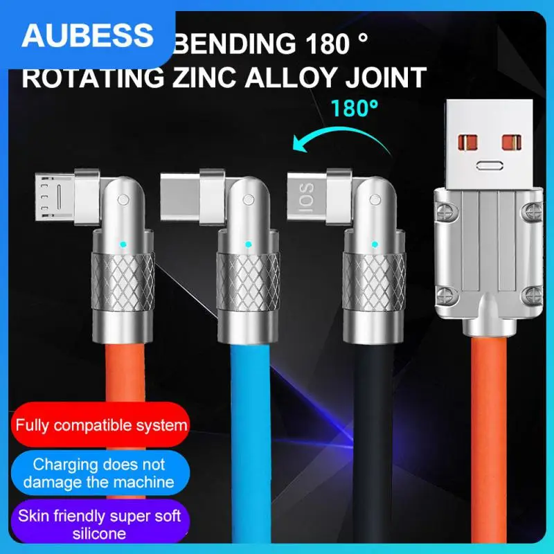 

Elbow Zinc Alloy Usb Cable 180 Degree Rotating Game Data Cable 120w 6a Liquid Silicone Rubber Mobile Phone Charger Cable Type-c