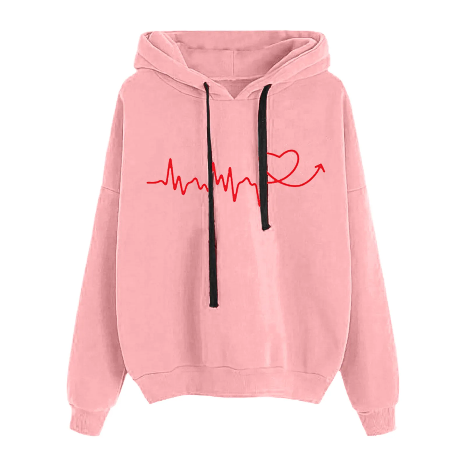 

Women's Love Printed Slouchy Hooded Sweatshirt Casual Long Sleeve Drawstring Top Zip up Sweater Fleece Sweater
