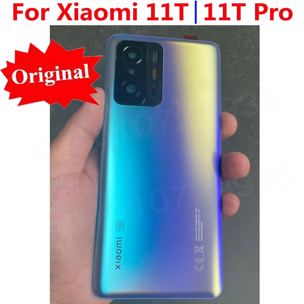 

100% Original Back Glass Cover Housing For Xiaomi 11T 21081111RG Pro Battery Rear Door Case Lid Replacement + Camera Frame Lens