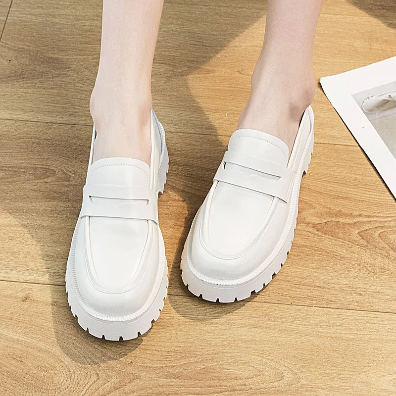 

Женские туфли на толстой подошве, повседневные туфли из натуральной кожи в студенческом стиле, лоферы в британском стиле для девушек, весна 2023