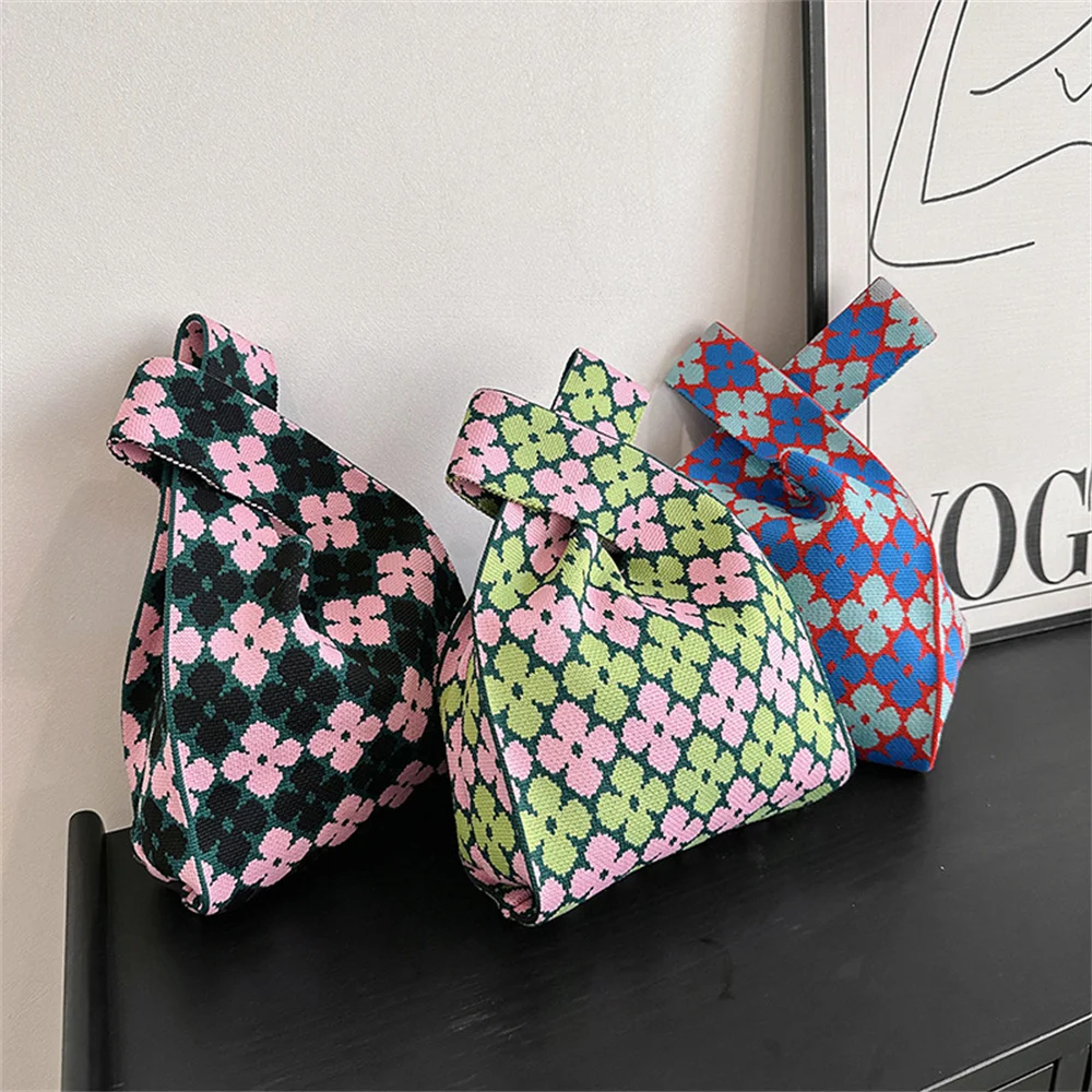 

Милая сумка с цветами ручной работы, вязаная японская Повседневная Женская мини сумка с узлом, модная сумка-тоут, студенческие многоразовые сумки для покупок