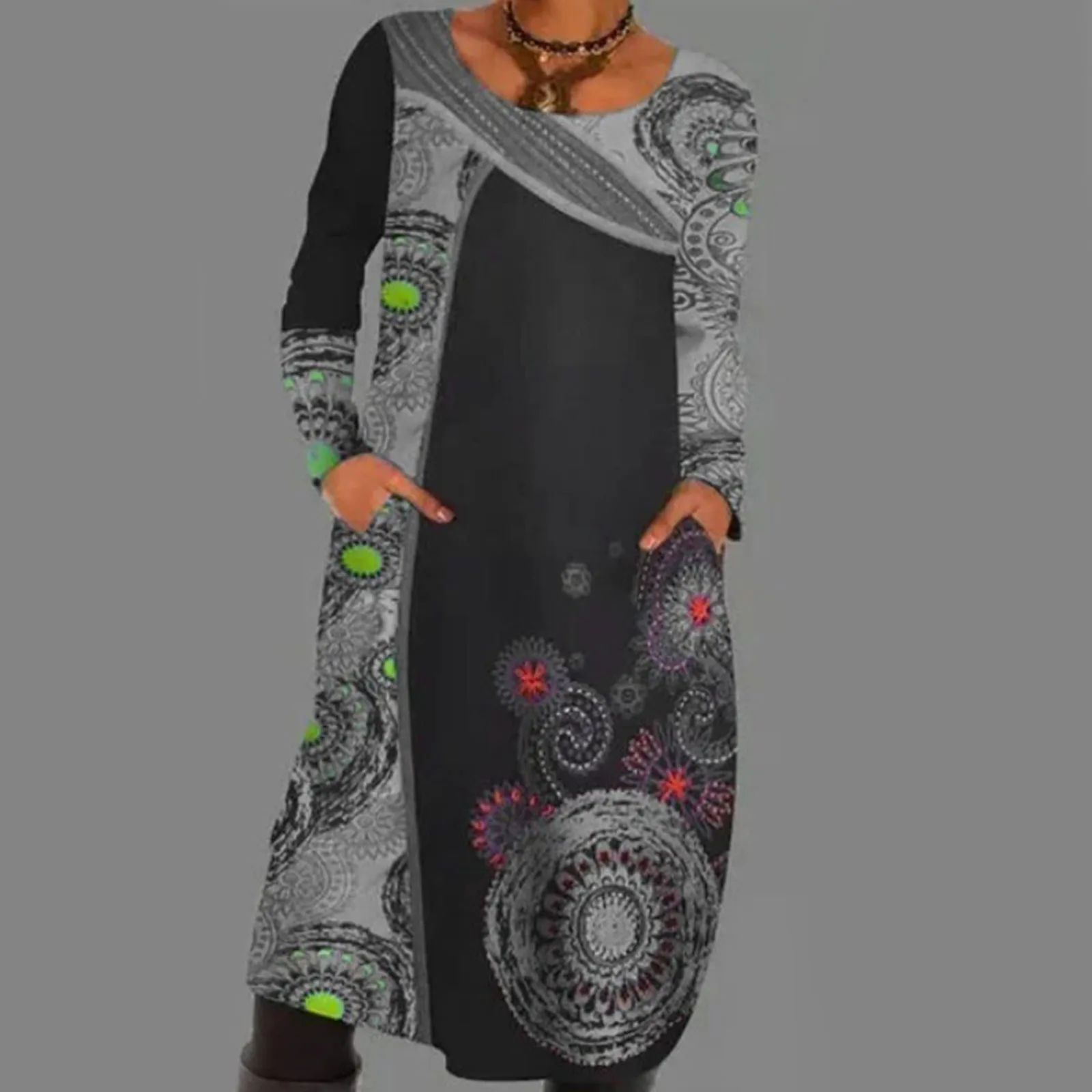 

Hot selling autumn/winter 2022 fashion pullover printed ethnic style dress skirt skirt dresses for women