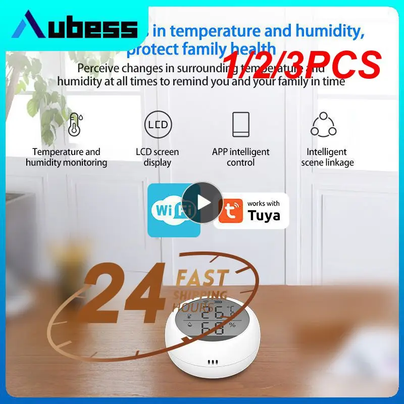 

1/2/3PCS Tuya Temperature and Humidity Sensor with LCD Screen Display One-click linkage Home automation security alarm
