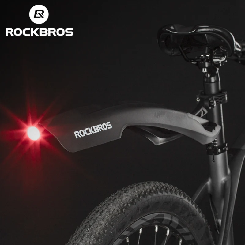ROCKBROS Bicycle Fender Soft Plastic Taillight Multi-Angle Adjustable Widen High-Strength Mud Blocking Mudguard Bike Accessories