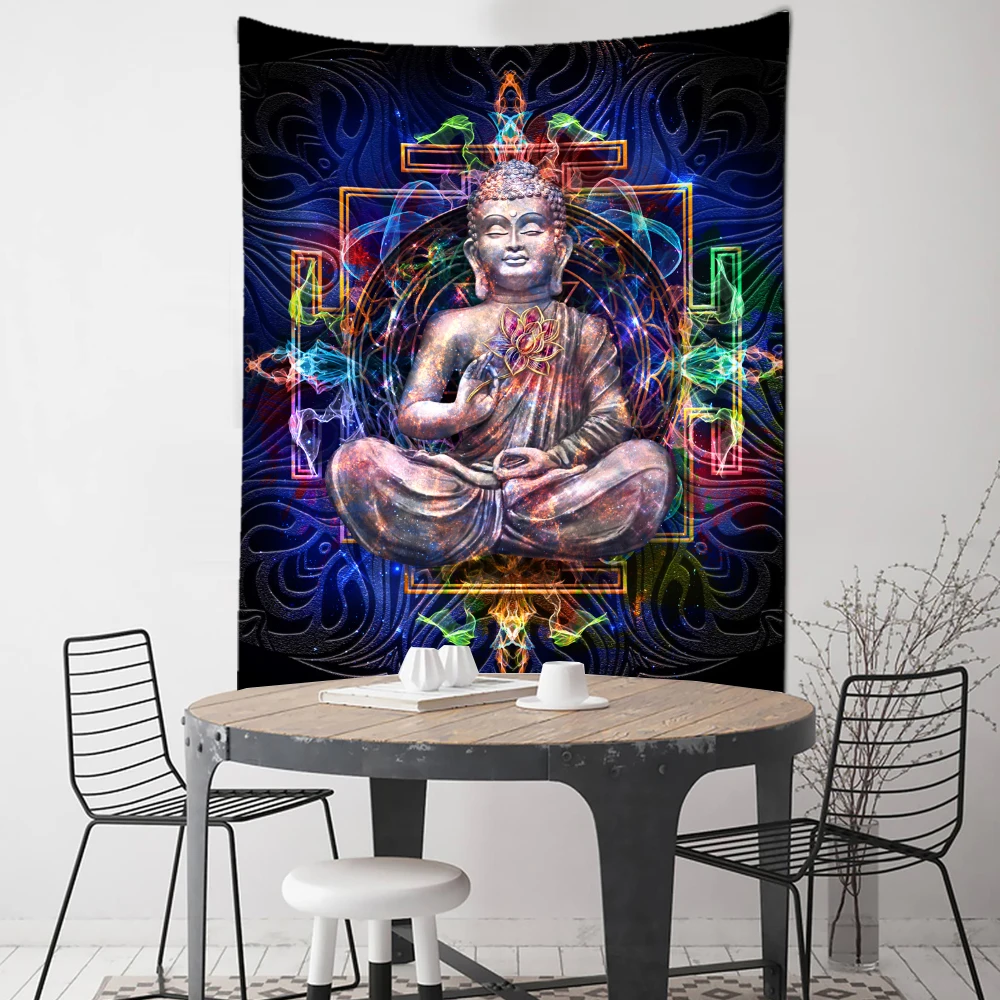 

Buddha Tapestry Hanging Wall Religious tapestry Meditator Seven Chakras Indian Bohemian style Home Buddhist faith tapestry