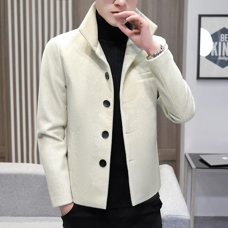 

2022 Autumn Winter New single-breasted Windbreaker Slim Short Men Woolen Coat Fashion Retro Thick Casual Windbreaker Coat S-3XL