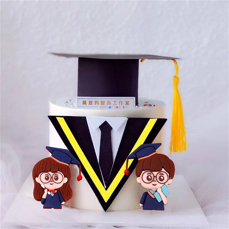

Graduation Season Cake Topper Birthday Decorating Plug-In Bachelor Hat Clothing Paper Material Package Baking DIY Supplies Decor