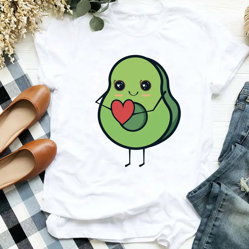 

Новинка Kawaii Мультфильм авокадо принт футболка Женская мода футболка 90-х Harajuku Дамская Милая графика Футболка женская Повседневная топы Футб...