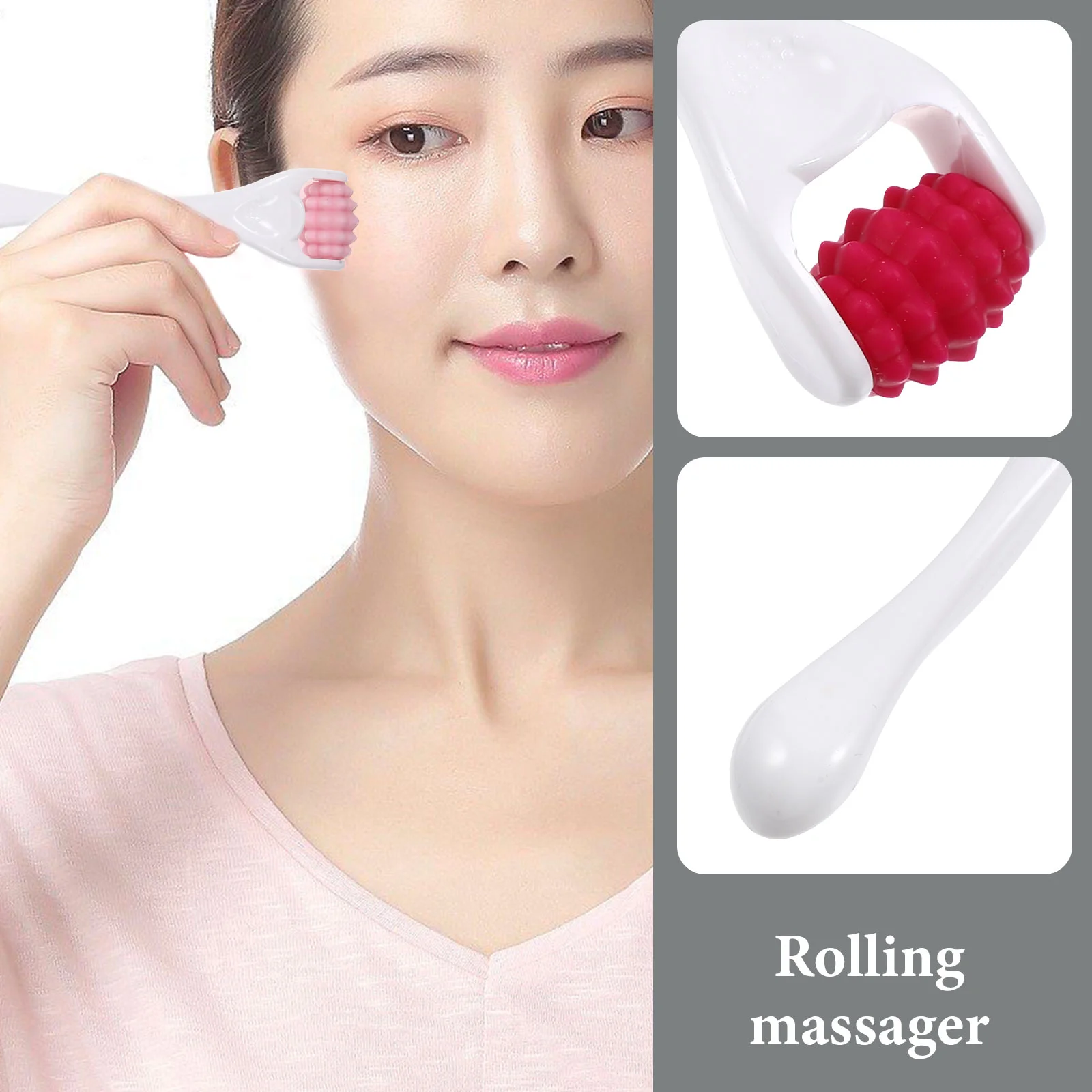 2 шт. ролик для лица силиконовый крем глаз массажная палочка мини-красота (розовый