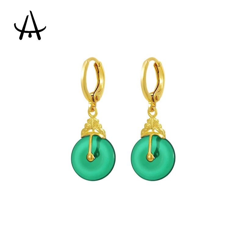 

Agsnilove Classic Dangle Earrings 24K Gold Plated Jade Women's Hoops Earrings Fashion Jewelry Party Wearing for Lady