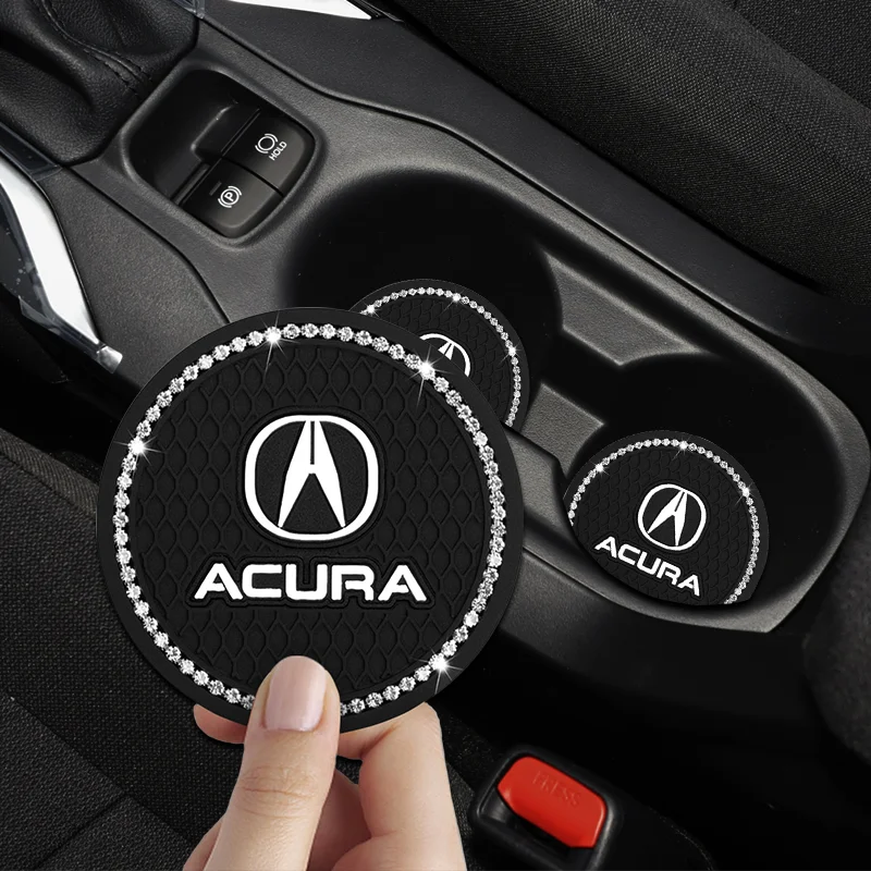 

2pcs Car Non-slip Rhinestone Rubber Mat Water Cups Pad Auto Accessories for Acura Integra TL TLX ILX NSX ZDX MDX RDX TSX RSX RLX