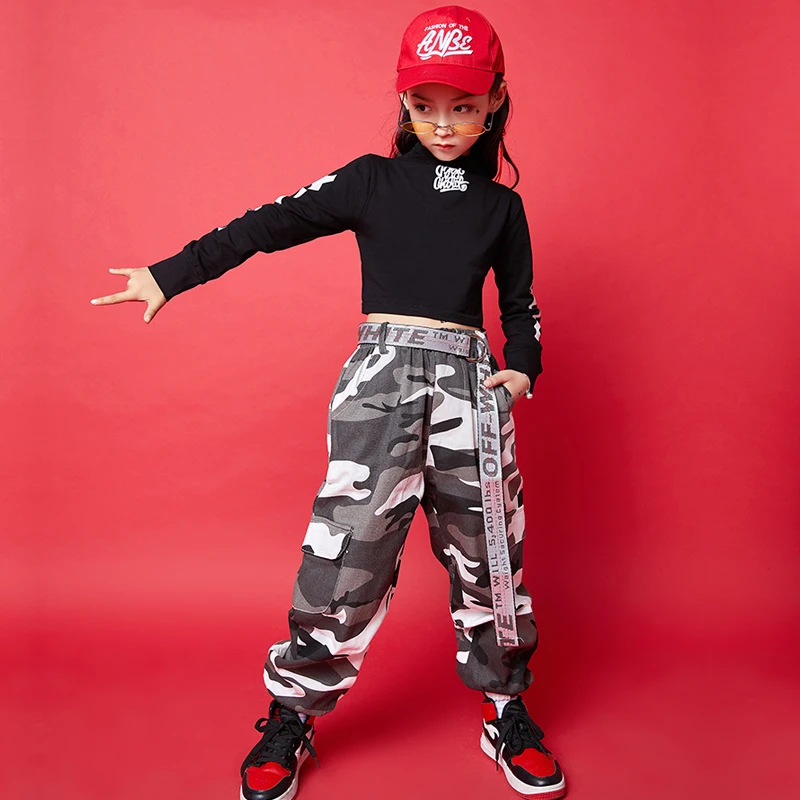 Укороченный топ для девочек в стиле хип-хоп камуфляжные брюки комплекты одежды