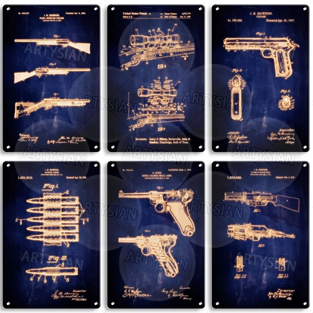 Пистолет Военный Патентный Металлический Знак Мейсон Револьвер Браунинг