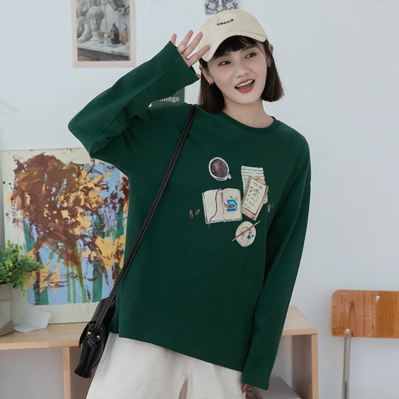 

Cute Lovely Embroidered Hoodies Tops Autumn Little Fish Patchwork Sweatshirts Loose Casual Sweatshirts Women Harajuku