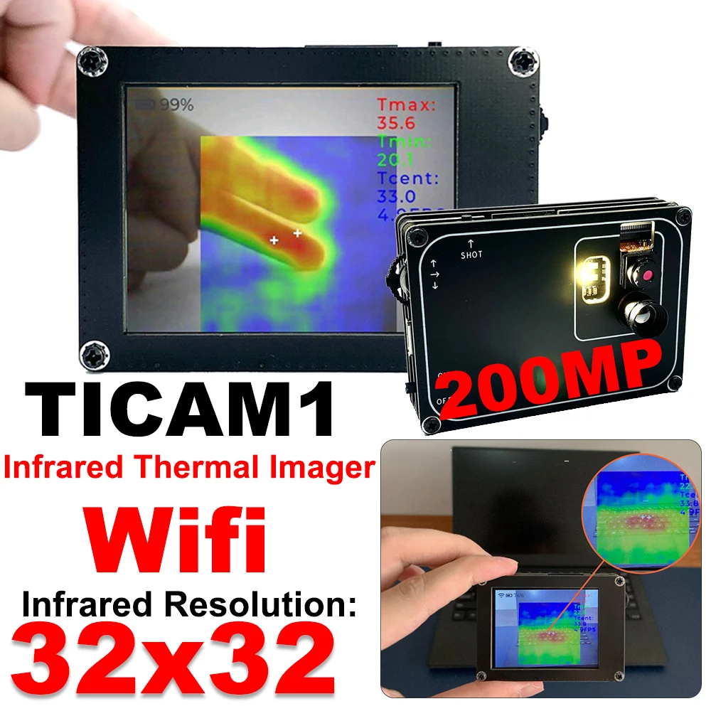 

TICAM1 Digital Thermal Imager Infrared Sensor WiFi 200MP 32 x 32 Resolution -20~1000℃ Temp Sensor Professional Imaging Camera