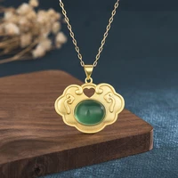 gold hetian jade ruyi lock chalcedony pendant necklace enamel china style luxury women peace vintage necklaces jewelry 2028mm