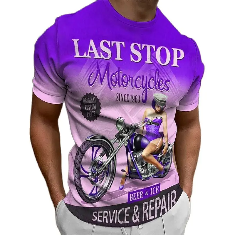 

Vintage Motorcycle Print Men's T-shirt Summer Crew Neck Outdoor Daily Short Sleeve Tee Shirt Oversized T Shirt Men Clothing 6XL