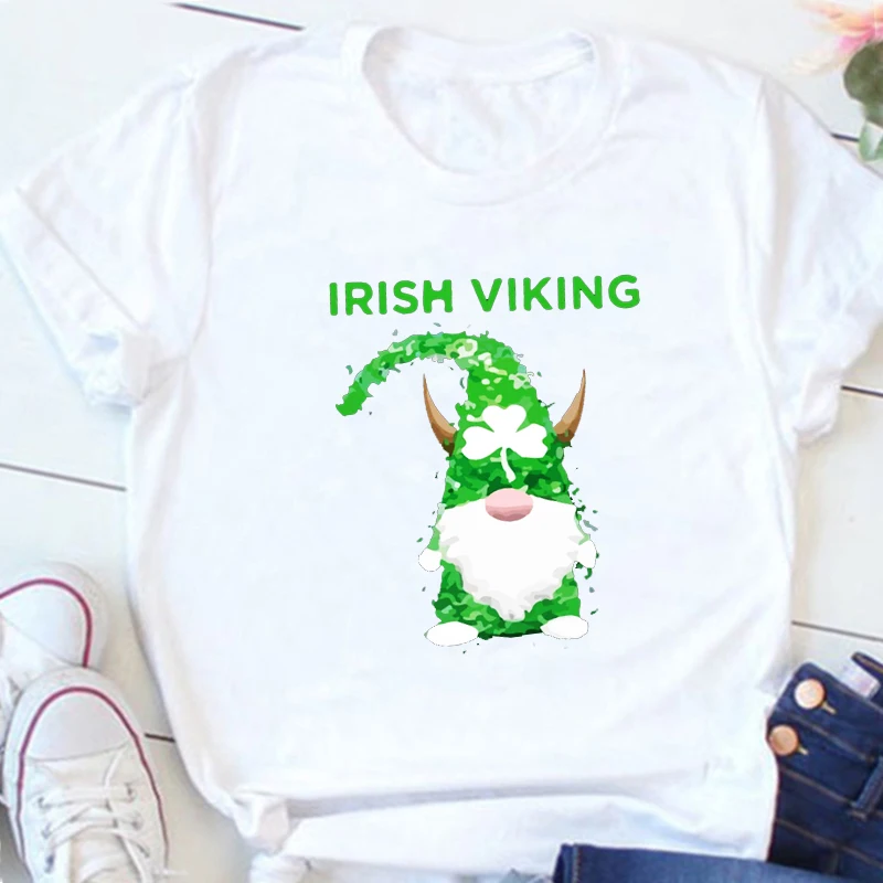 

St Patricks Day Gnome Shirt St Patricks Day Women Clothes Gnome Graphic T Shirts Harajuku Shamrock Gnome Tops Tees L
