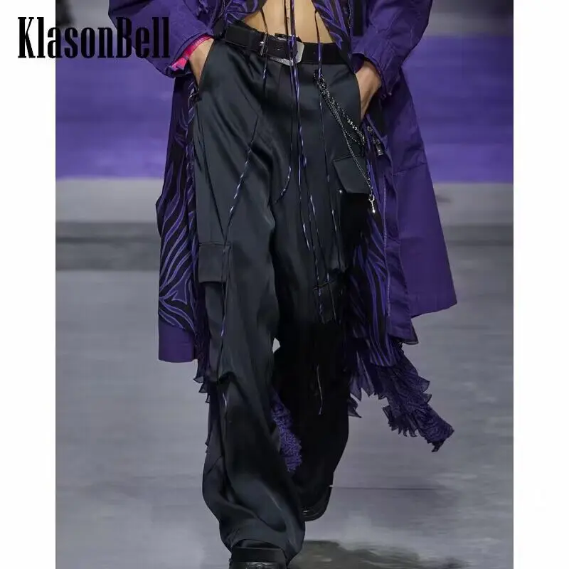 

4.23 KlasonBell Runway Temperament High Waist Pocket Decoration Wide Leg Pants Women