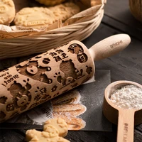 creative printing embossed rolling pin household solid wood cookie baking mold press type