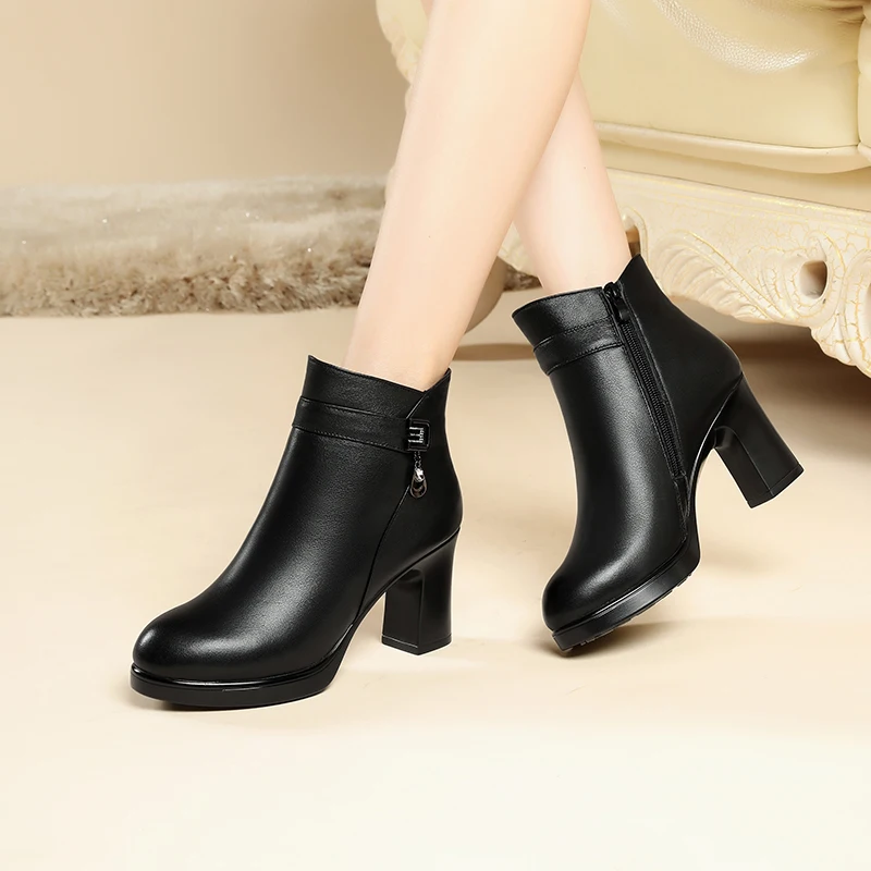 AIYUQI Women Ankle Boots 2023 Winter Genuine Leather Women Fashion Boots Large Size Natural Wool Warm Women Marton Boots